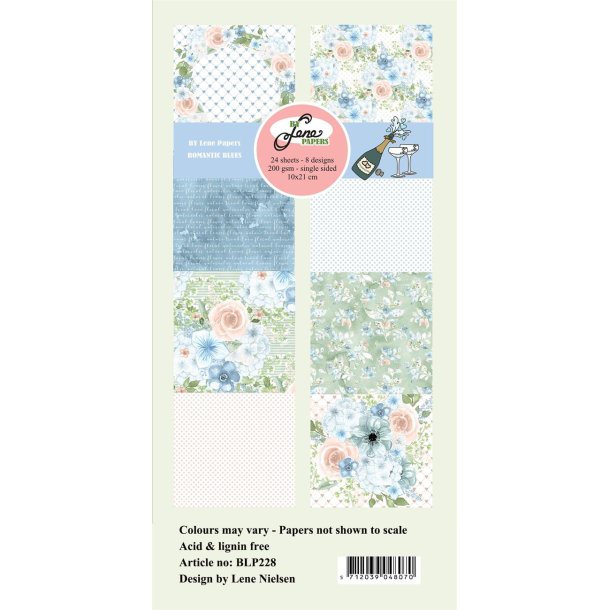 LS BESKRIVELSE Papirblok 10x21cm BLP228 Romantic blues BY LENE BESTILLINGSVARE