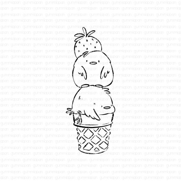 Gummiapan Gummistempel Two Scoops of Chicken Ice Cream