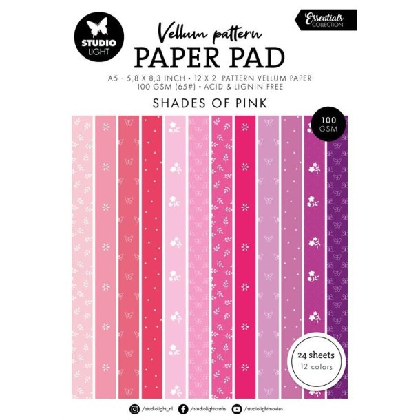 Studio Light Vellum paper pad Spring Pink 24ark