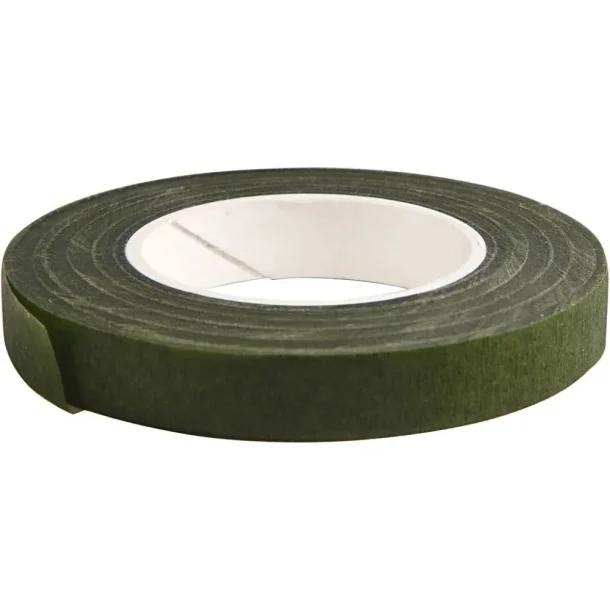 Blomstertape, B: 12 mm, mrk grn, 27 m 