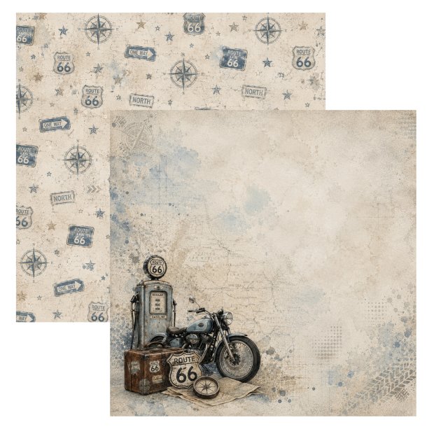 Designpapir Route 66 30,5 x 30,5 cm. - Luna Hobby