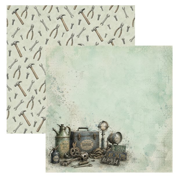 Designpapir Vintage Garage 30,5 x 30,5 cm. - Luna Hobby
