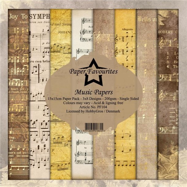 LS BESKRIVELSE Paper Favourites Paper Pack Music Papers PF104 15x15cm 24ark BESTILLINGSVARE