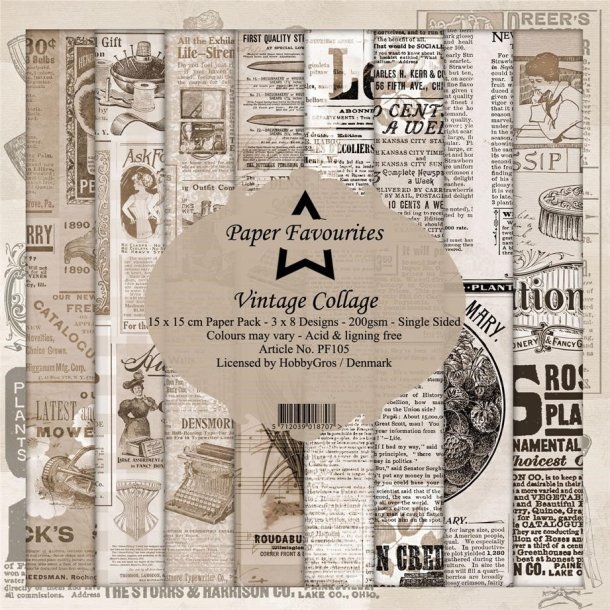 LS BESKRIVELSE Paper Favourites Paper Pack Vintage Collage PF105 15x15cm 24ark BESTILLINGSVARE