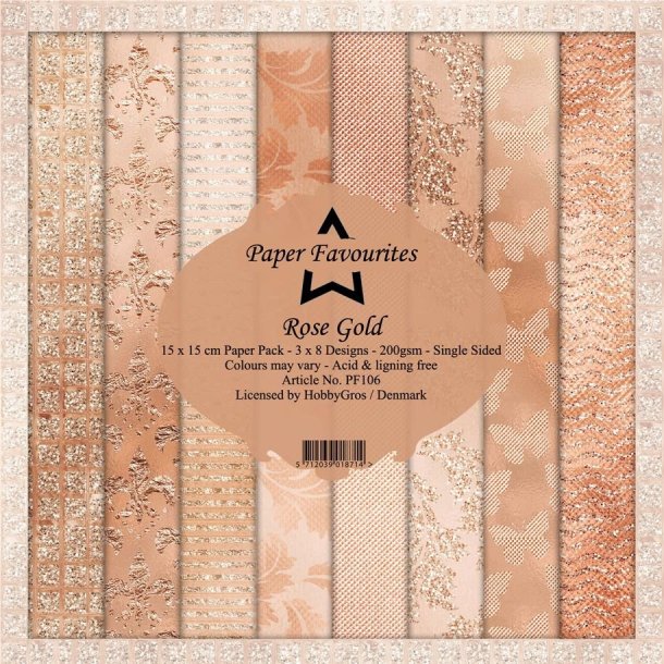 LS BESKRIVELSE Paper Favourites Paper Pack Rose Gold PF106 15x15cm 24ark BESTILLINGSVARE