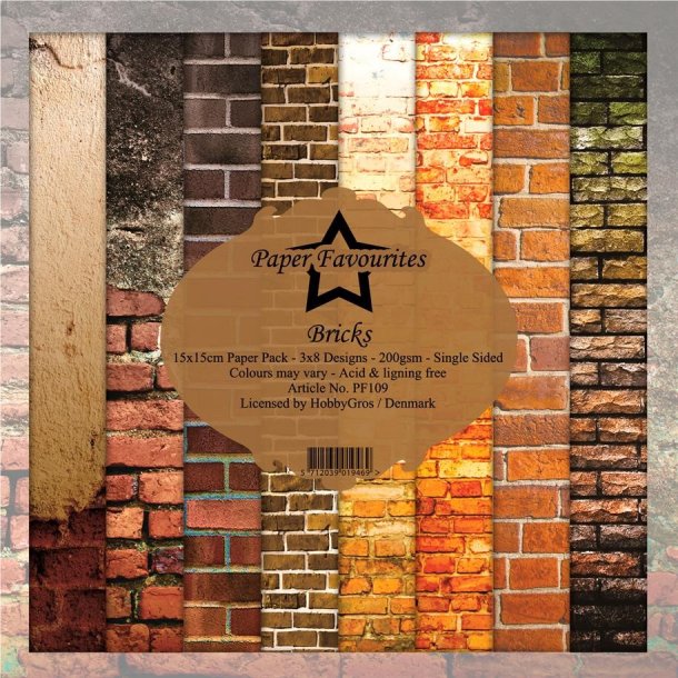 LS BESKRIVELSE Paper Favourites Paper Pack Bricks PF109 15x15cm 24ark BESTILLINGSVARE