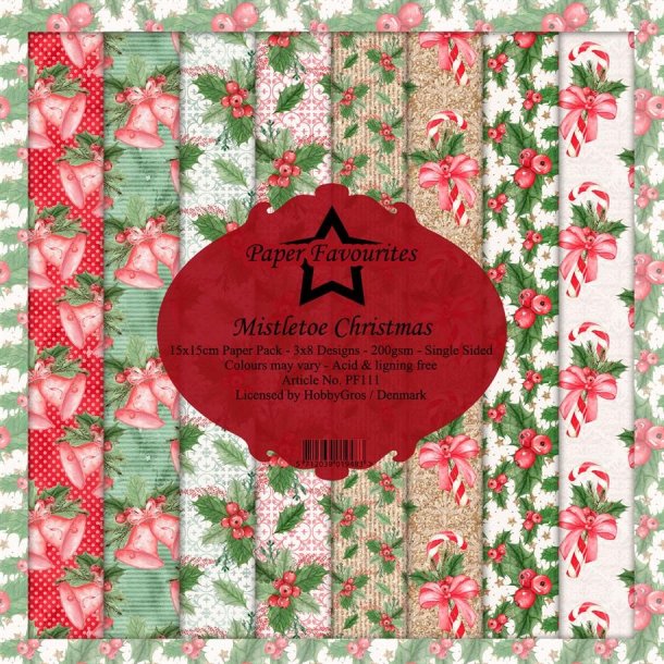 LS BESKRIVELSE Paper Favourites Paper Pack Mistletoe Christmas PF111 15x15cm 24ark BESTILLINGSVARE