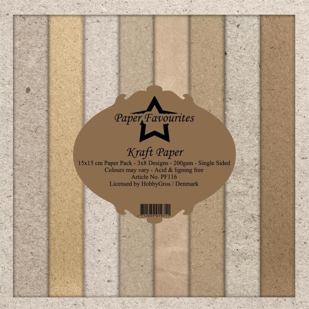 LS BESKRIVELSE Paper Favourites Paper Pack Kraft Paper PF116 15x15cm 24ark BESTILLINGSVARE