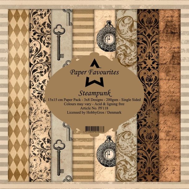 LS BESKRIVELSE Paper Favourites Paper Pack Steampunk PF118 15x15cm 24ark BESTILLINGSVARE