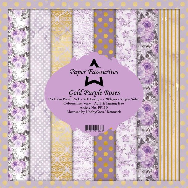 LS BESKRIVELSE Paper Favourites Paper Pack Gold Purple Rose PF119 15x15cm 24ark BESTILLINGSVARE