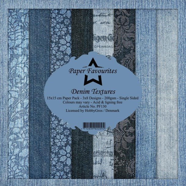 LS BESKRIVELSE Paper Favourites Paper Pack Denim Textures PF130 15x15cm 24ark BESTILLINGSVARE