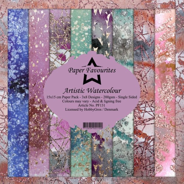 LS BESKRIVELSE Paper Favourites Paper Pack Artistic Watercolour PF131 15x15cm 24ark BESTILLINGSVARE