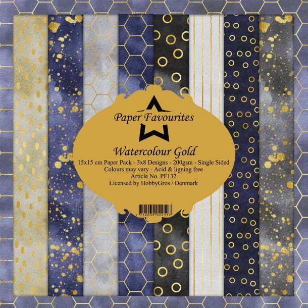 LS BESKRIVELSE Paper Favourites Paper Pack Watercolour Gold PF132 15x15cm 24ark BESTILLINGSVARE