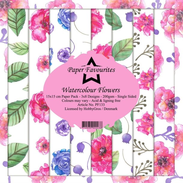 LS BESKRIVELSE Paper Favourites Paper Pack Watercolour Flowers PF133 15x15cm 24ark BESTILLINGSVARE