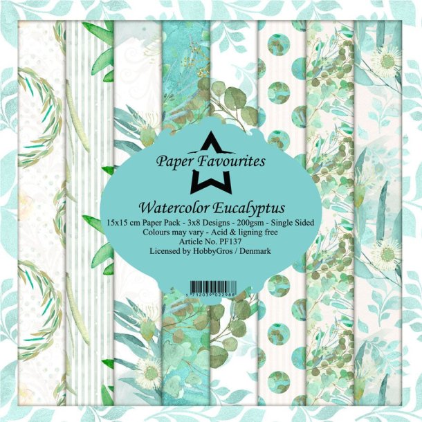 LS BESKRIVELSE Paper Favourites Paper Pack Watercolor Eucalyptus PF137 15x15cm BESTILLINGSVARE