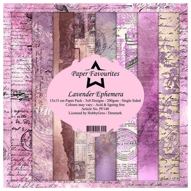 LS BESKRIVELSE Paper Favourites Paper Pack Lavender Ephemera PF140 15x15cm BESTILLINGSVARE