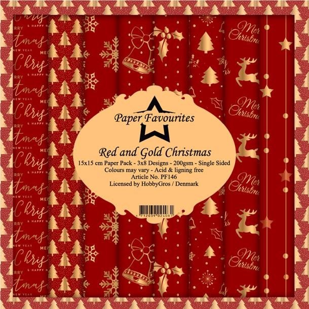 LS BESKRIVELSE Paper Favourites Paper Pack Red and Gold Christmas PF146 15x15cm BESTILLINGSVARE