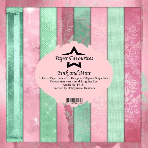 LS BESKRIVELSE Paper Favourites Paper Pack Pink and mint PF151 15x15cm BESTILLINGSVARE