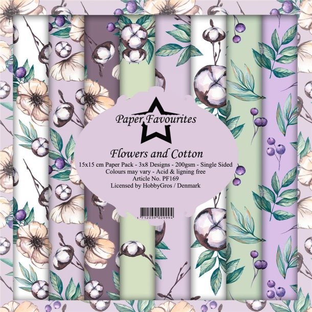 LS BESKRIVELSE Paper Favourites Paper Pack Flowers and Cotton PF169 15x15cm BESTILLINGSVARE