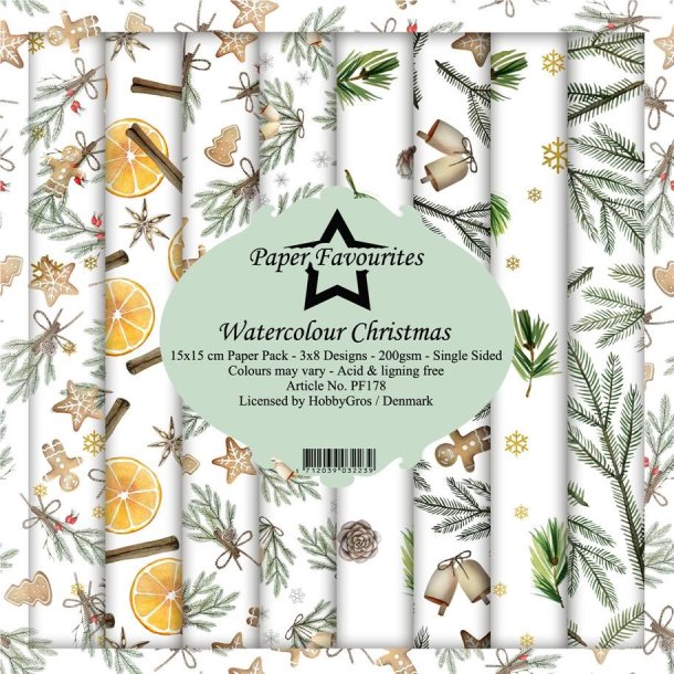 LS BESKRIVELSE Paper Favourites Paper Pack Watercolour Christmas PF178 15x15cm BESTILLINGSVARE