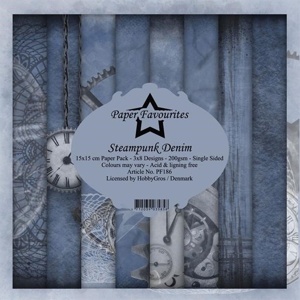 LS BESKRIVELSE Paper Favourites Paper Pack Steampunk Denim PF186 15x15cm BESTILLINGSVARE