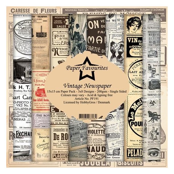 LS BESKRIVELSE Paper Favourites Paper Pack Vintage Newspaper PF191 15x15cm BESTILLINGSVARE