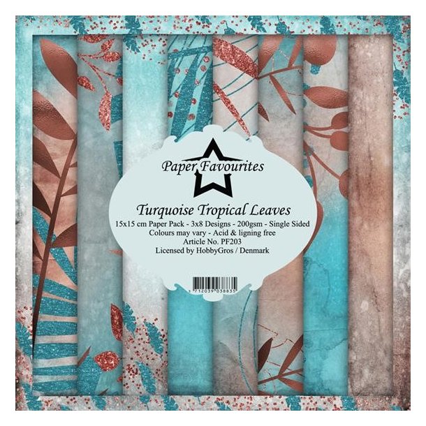 LS BESKRIVELSE Paper Favourites Paper Pack Turquoise Tropical Leaves PF203 15x15cm BESTILLINGSVARE