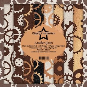 LS BESKRIVELSE Paper Favourites Paper Pack Leather Gears PF206 15x15cm BESTILLINGSVARE