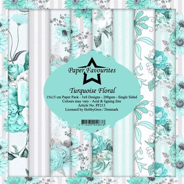 LS BESKRIVELSE Paper Favourites Paper Pack Turquoise Flora PF213 15x15cm BESTILLINGSVARE