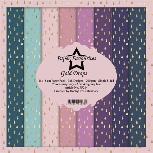 LS BESKRIVELSE Paper Favourites Paper Pack Gold Drops PF214 15x15cm 24ark BESTILLINGSVARE