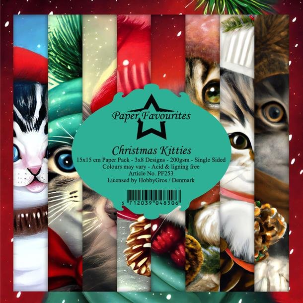 LS BESKRIVELSE Papirblok "Christmas Kitties" PF253 15x15cm Paper Favourites BESTILLINGSVARE