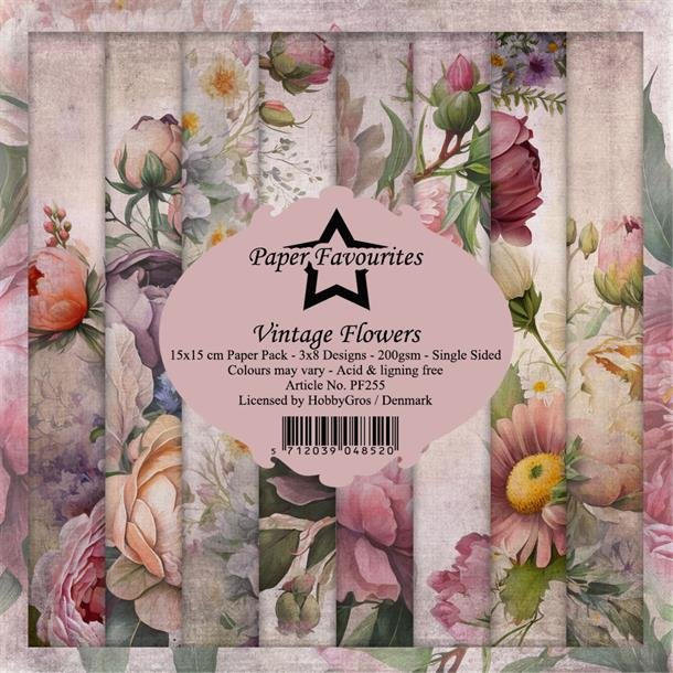 LS BESKRIVELSE Papirblok "Vintage Flowers" PF255 15x15cm Paper Favourites BESTILLINGSVARE