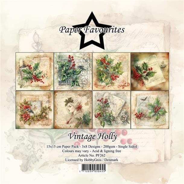 LS BESKRIVELSE Paper Favourites Paper Pack Vintage Holly PF262 15x15cm BESTILLINGSVARE