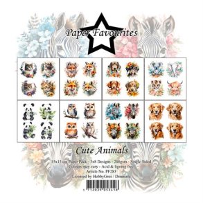 LS BESKRIVELSE Paper Favourites Paper Pack Cute Animals PF283 15x15cm 24ark BESTILLINGSVARE