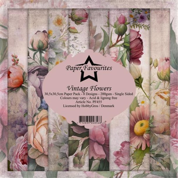 LS BESKRIVELSE Papirblok "Vintage Flowers" PF455 30,5 x 30,5 cm Paper Favourites BESTILLINGSVARE