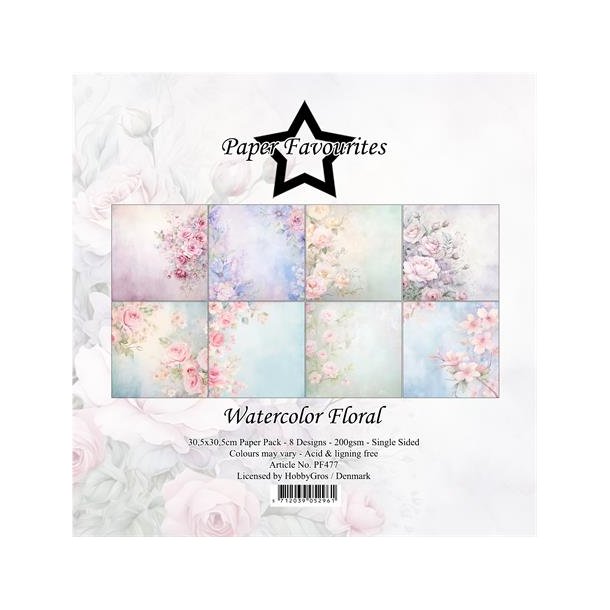 LS BESKRIVELSE Papirblok PF477 Watercolor Floral 30,5x30,5cm Paper Favourites BESTILLINGSVARE