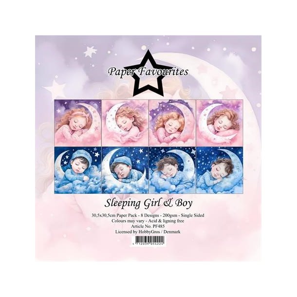 LS BESKRIVELSE Papirblok PF485 Sleeping Girl &amp; Boy 30,5x30,5cm Paper Favourites BESTILLINGSVARE