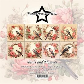LS BEMRKNINGER Papirblok PF490 Birds and Flowers 30,5x30,5cm Paper Favourites BESTILLINGSVARE