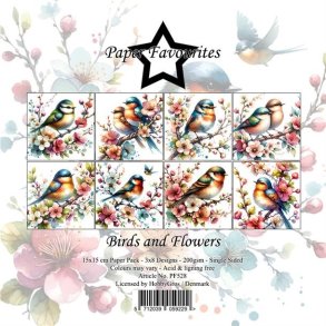 LS BESKRIVELSE Papirblok PF528 Birds and Flowers 15x15cm Paper Favourites BESTILLINGSVARE