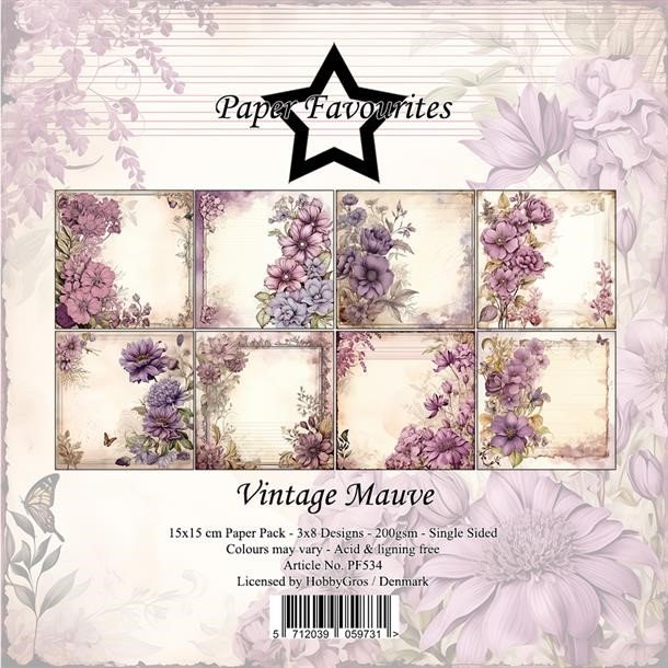 LÆS BESKRIVELSE Papirblok PF534 Vintage Mauve 15x15cm Paper Favourites BESTILLINGSVARE