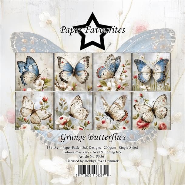 Papirblok PF561 Grunge Butterflies 15x15cm Paper Favourites