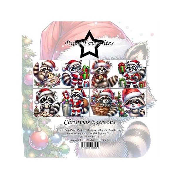 LS BESKRIVELSE Papirblok PF711 Christmas Raccoons 30,5x30,5cm Paper Favourites BESTILLINGSVARE