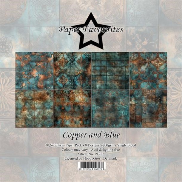 LS BESKRIVELSE Papirblok PF722 Copper and Blue 30,5x30,5cm Paper Favourites BESTILLINGSVARE