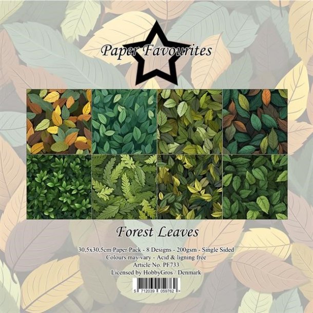LS BESKRIVELSE Papirblok PF733 Fores Leaves 30,5x30,5cm Paper Favourites BESTILLINGSVARE