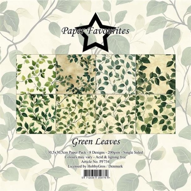 LÆS BESKRIVELSE Papirblok PF734 Green Leaves 30,5x30,5cm Paper Favourites BESTILLINGSVARE