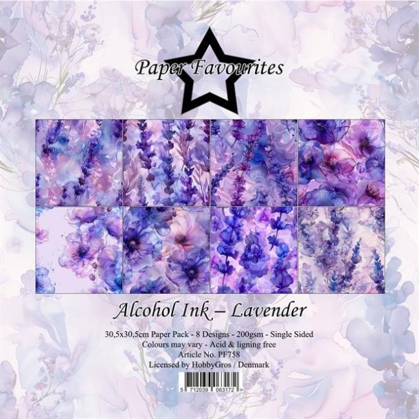 LS BESKRIVELSE Paper Favourites Paper Pack "Alcohol Ink - Lavender" PF758 30,5X30,5CM BESTILLINGSVA