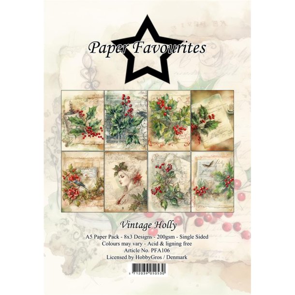 LS BESKRIVELSE Paper Favourites Paper pack Vintage Holly PFA106 A5 BESTILLINGSVARE