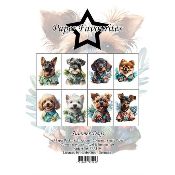 LS BESKRIVELSE Paper Favourites Paper Pack Summer Dogs PFA119 A5 BESTILLINGSVARE