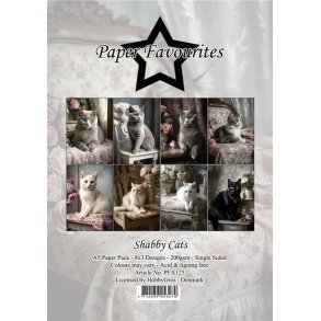 L�S BESKRIVELSE Paper Favourites Paper Pack Shabby Cats PFA125 A5 24ark BESTILLINGSVARE