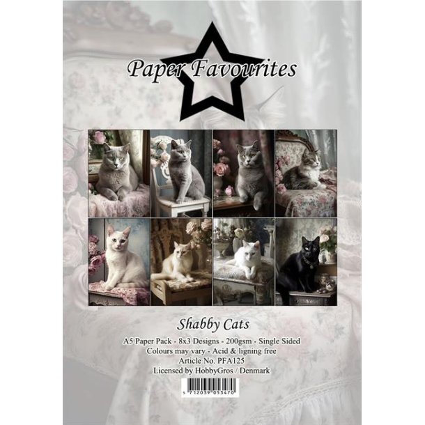 LÆS BESKRIVELSE Paper Favourites Paper Pack Shabby Cats PFA125 A5 24ark BESTILLINGSVARE